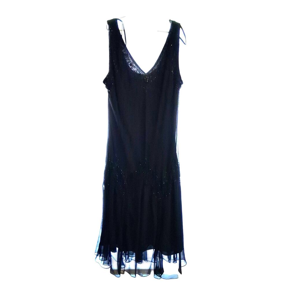 Leslie Fay nwot vintage dress womens 24W black beaded flapper style midi